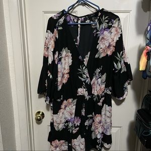 Forever 21 plus black floral romper with bell sleeves